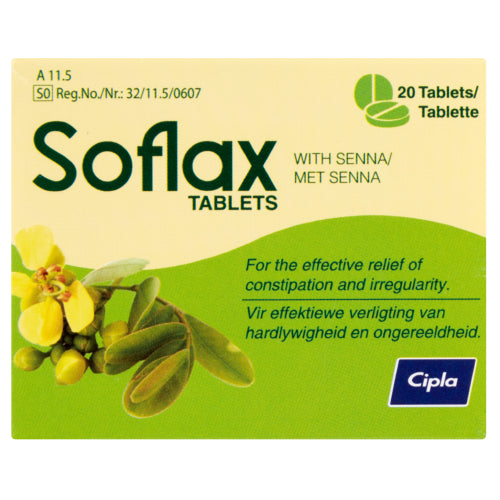 Soflax Sennoside 20 Tablets contains natural senna extract to help with the gentle, yet effective relief of constipation and irregularities.