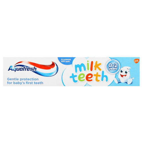 Aquafresh Milk Teeth Fluoride Toothpaste 50ml a gentle low fluoride toothpaste for babies. Suitable for infants of 0-3 years this toothpaste helps keep your babies teeth and gums healthy. Sugar free with a gentle minty taste.