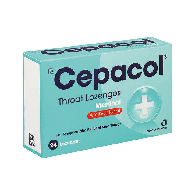 Cepacol Throat Lozenges Menthol 24 Lozenges will stop a sore throat in its tracks. The antiseptic properties offer fast-acting antibacterial relief for sore throats brought on by colds, flu and other infections. The added menthol has been shown to assist in pain and inflammation to help soothe the throat in no time