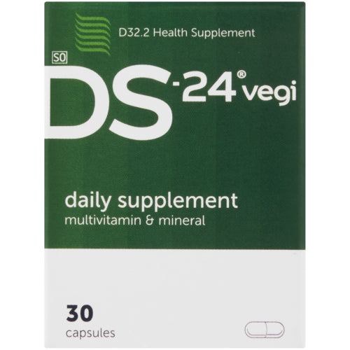 DS-24 Vegi Multivitamin and Mineral Daily Supplement 30's is a daily supplement formulated with 24 micronutrients. It is completely free of gelatin and animal products, which makes it perfect for vegans.