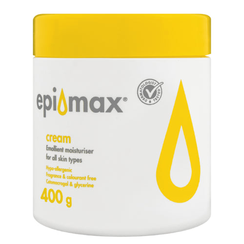 Epi-Max All Purpose Moisturiser 400g for dry skin Dermatologist tested contains pure cetomacrogol cream and glycerine.
