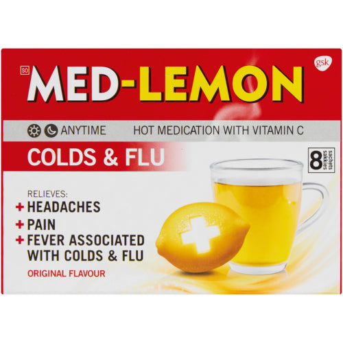 hot medication remedy that helps you fight off the symptoms of colds and flu, like headaches, pain and fever. Also contains vitamin C for added immune support.