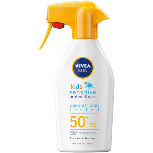 Nivea Sun SPF50 Spray Trigger Sensitive 300ml offers extra water resistant protection against UVA and UVB rays.