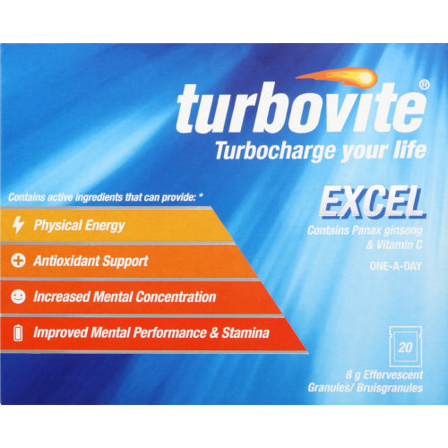 Turbovite Excel 20 sachets&nbsp Provides physical energy , antioxidant support  increased mental concentration , improved stamina