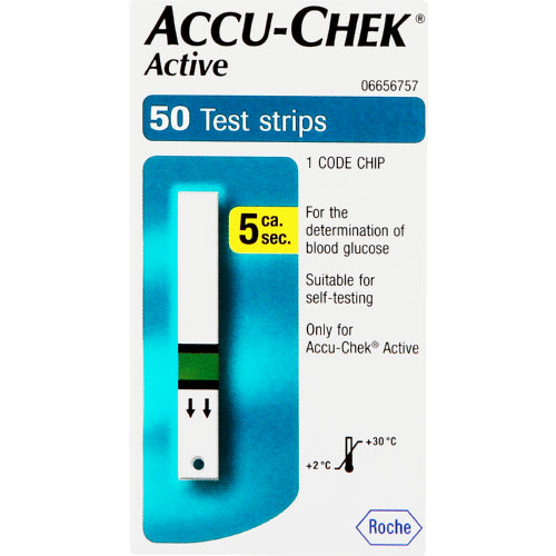 Accu-Chek Active 50 Test Strips are a quick way to accurately measure and monitor your blood sugar levels in the comfort of your own home. This can help you manage diabetes and plan your meals better.