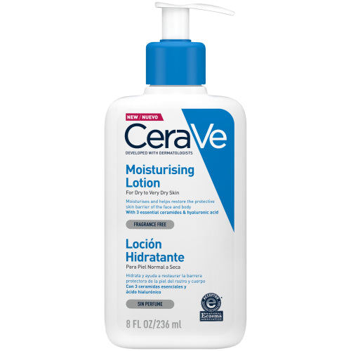 Cerave Moisturising Lotion For Dry To Very Dry Skin 236ml is a unique, lightweight formula that provides all day hydration and helps restore the protective skin barrier.