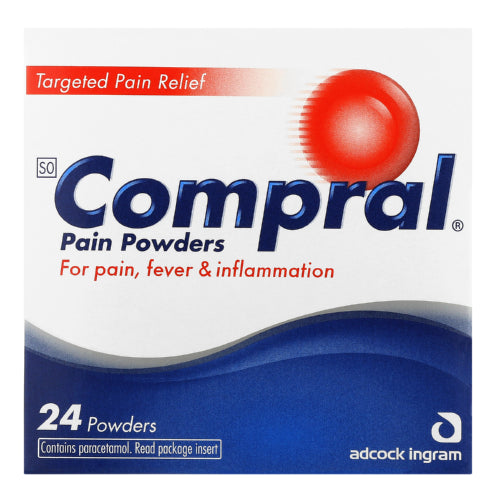 Compral Powders 24's for Pain. Headache. Colds & flu.

Dental pain. Fever. Joint pain. Muscle pain. Period pain.

Each 845 mg sachet of powder contains: Aspirin - 453.6mg. Paracetamol - 324.0mg. Caffeine - 64.8mg Sugar free.