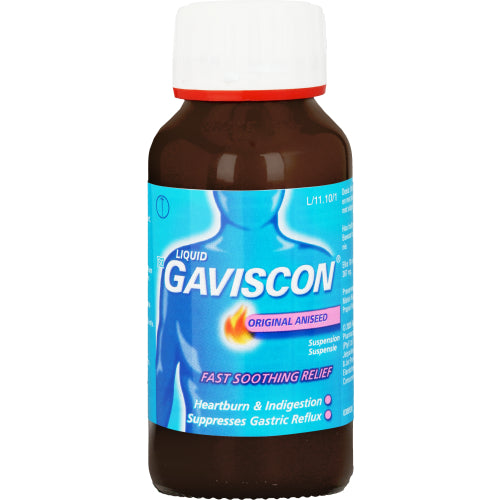 Gaviscon Liquid Suspension Original Aniseed 150ml acts fast to bring long-lasting relieve from heartburn and acid indigestion. It works by neutralising stomach acid and forming a barrier over stomach contents to soothe the burning.