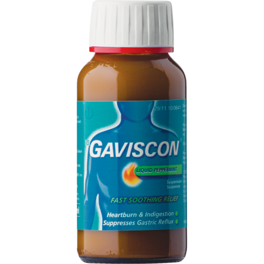 Gaviscon Liquid Suspension Peppermint 150ml acts fast to bring long-lasting relieve from heartburn, acid indigestion and the symptoms of gastric reflux. It works by neutralising stomach acid and forming a barrier over stomach contents to soothe the burning.