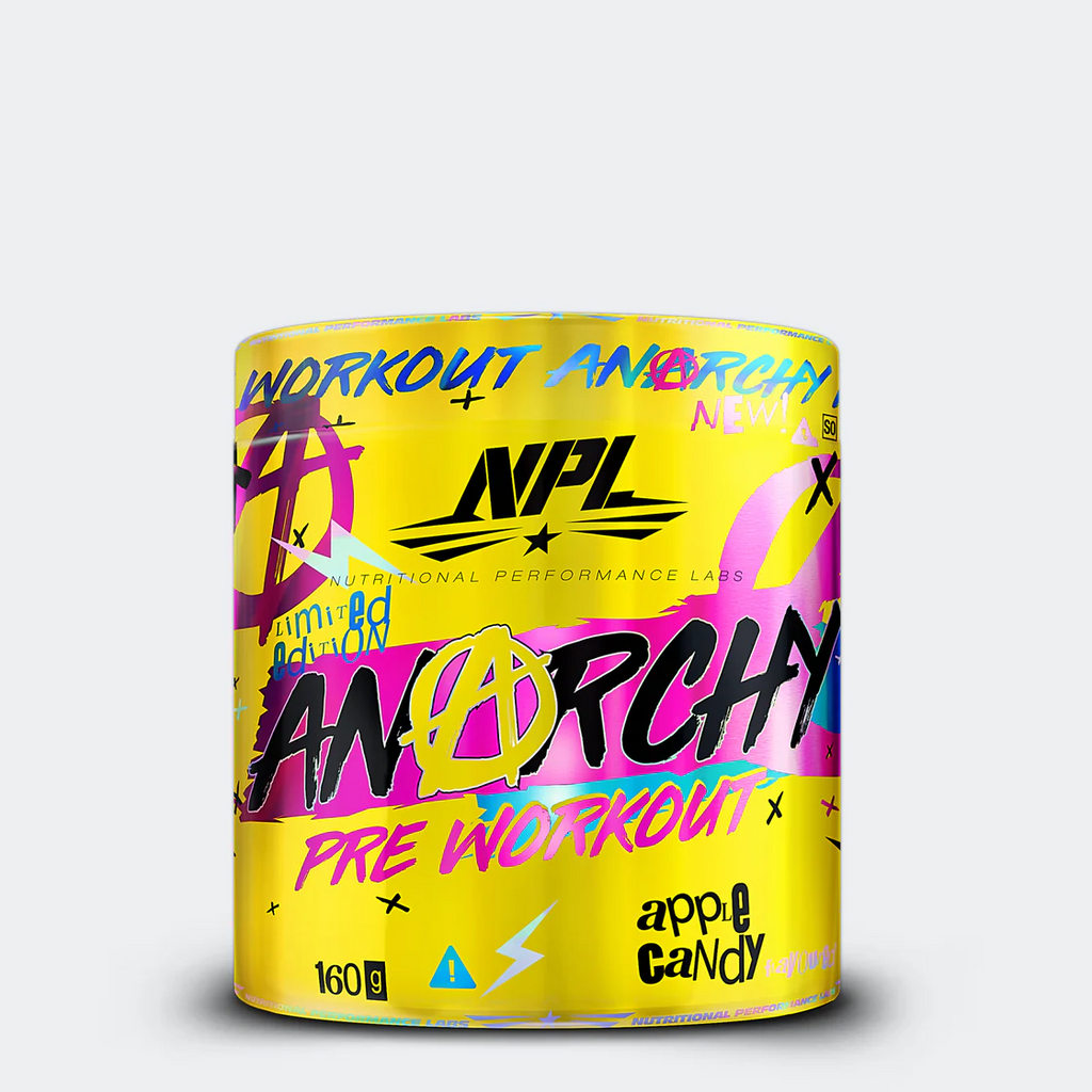 NPL Anarchy Apple Candy (160g) is the newest offering. Anarchy is a unique and concentrated pre-workout stacked with 4 g Citrulline Malate, Creatine Monohydrate and Beta-Alanine as well as 300 mg Caffeine per serving. A half serving of Anarchy can also be used by those who do not enjoy high levels of stimulants.