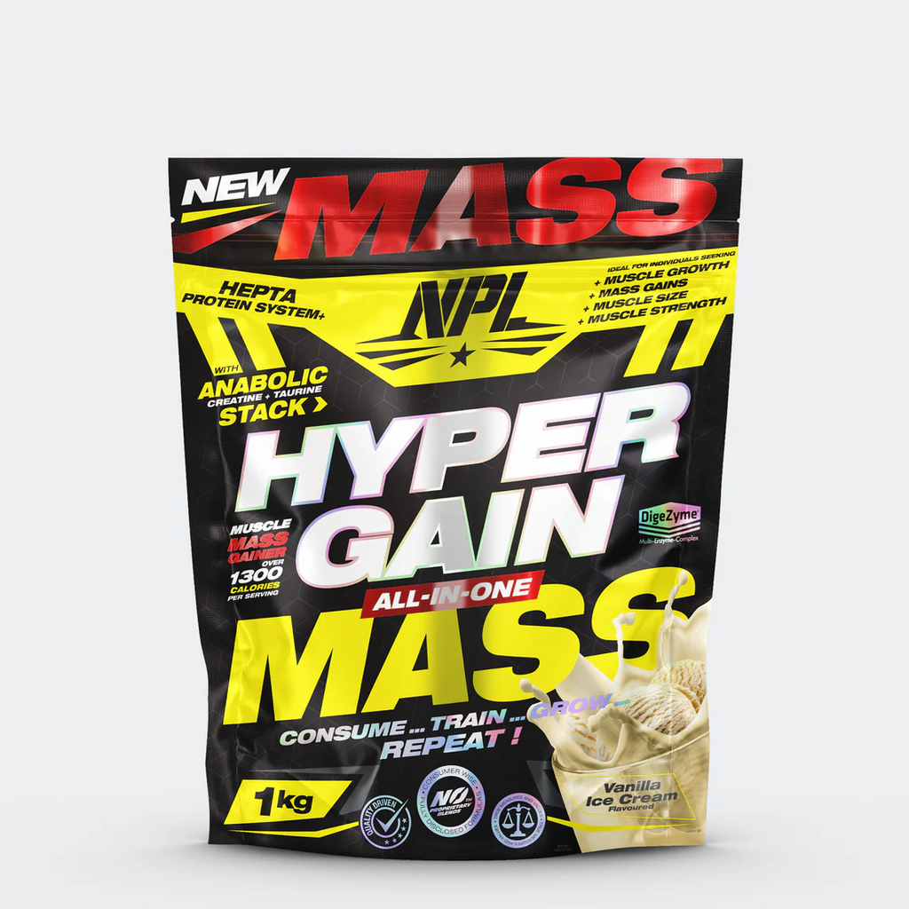 NPL Hyper Gain Mass 1kg - is a high-calorie mass gainer developed to optimise muscle growth and increase muscle protein synthesis. Hyper Gain is formulated for the ‘’hard-gainer’’ – those who find it difficult to gain mass. With over 1 360 calories per serving, this high calorie shake provides enough energy to promote muscle mass, strength, and size.