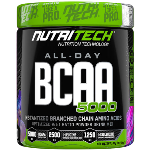 Nutritech All Day BCAA Grape – Complete Breakdown

(A branched-chain amino acid (BCAA) supplement designed for muscle recovery, endurance, and hydration, likely with a grape flavor.)
