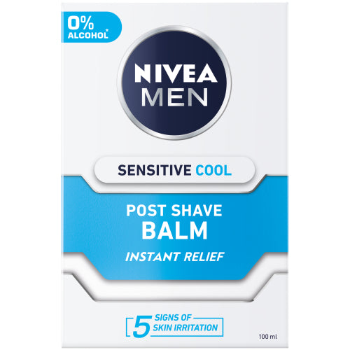 NIVEA MEN Sensitive Cool After Shave Balm cools down shaved skin without burning. The alcohol-free* formula with Chamomile and Seaweed Extract is non-greasy, non-sticky and absorbs quickly. Your skin will be instantly calmed and soothed. The balm leaves a comfortable cooling sensation on your skin while alleviating skin redness and dryness. The skin compatibility of this after shave balm has been dermatologically approved by men with sensitive skin. *no Ethylalcohol