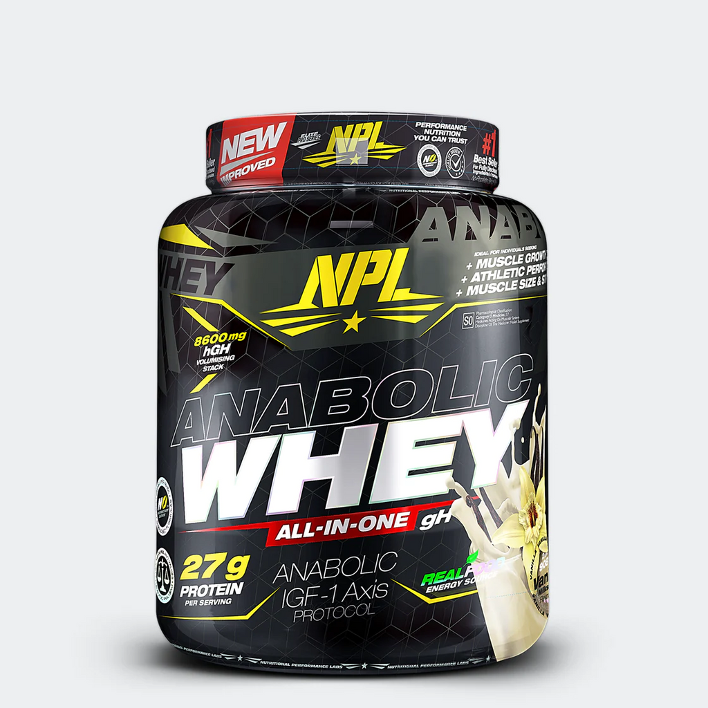NPL Anabolic Whey Vanilla Milkshake 1.8Kgg - is a high-quality protein shake designed for individuals looking to gain lean muscle. Anabolic Whey works with other key ingredients to promote muscle anabolism and enhance muscle protein synthesis. The volumising stack contains creatine monohydrate for increased strength and performance as well as ingredients which may stimulate natural growth hormone production.