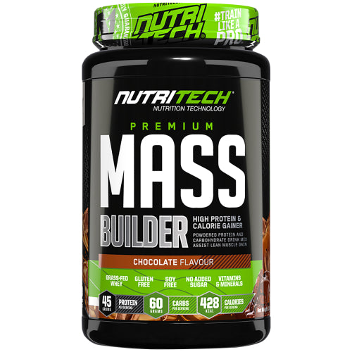 Nutritech Prem Mass Bodybuilder (Chocolate) appears to be a mass gainer designed to support muscle growth, weight gain, and recovery for bodybuilders and athletes with high caloric needs. 