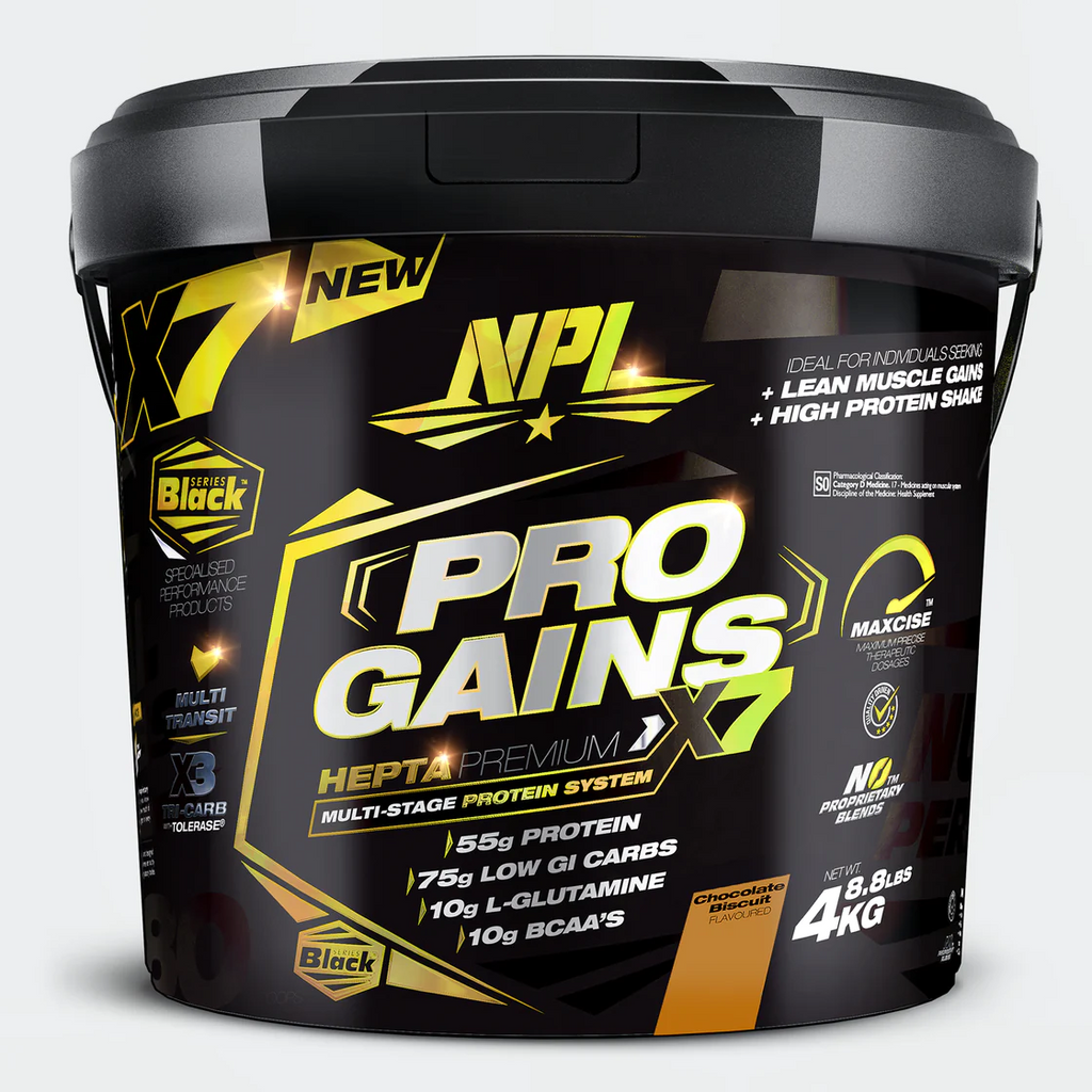 NPL’s Pro-Gains Chocolate Biscuit is a premium sports supplement formulated to promote sports supplement Pro-gains is a high protein shake, complete with complex carbohydrates, designed for individuals seeking to maximise lean muscle gains. Pro-gains contains 50 grams of high quality protein, ensuring optimised nitrogen retention through a multi-stage protein release mechanism. This system promotes lean muscle mass, strength gains, and enhances muscle recovery.