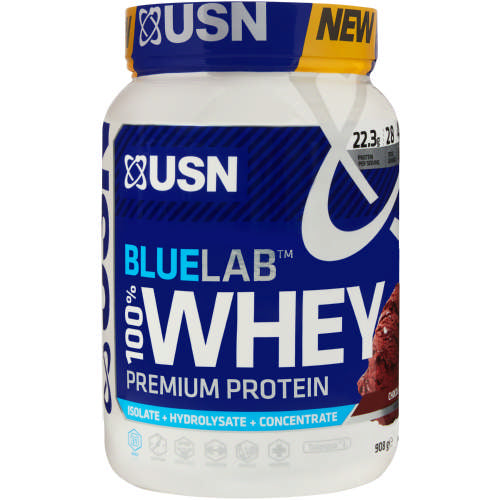 USN BlueLab Whey Premium Protein 908g Chocolate Ideal for optimal muscle support and recovery. Containing easy to digest isolate and hydrolysate concentrate and 100% whey.