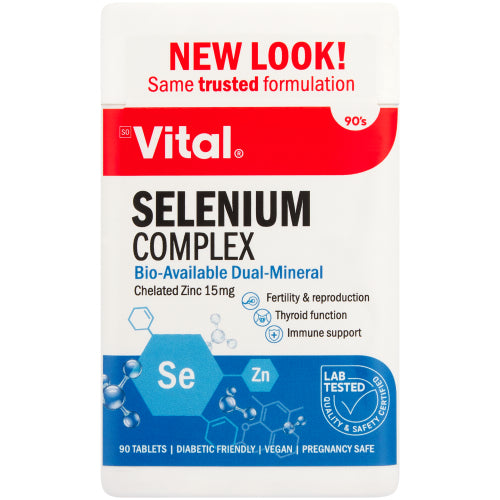 VItal Selenium Complex 90 Tablets is specially formulated to help you maintain a healthy immune system and skin. It contains selenium and zinc, which helps prevent cell damage and promotes protein synthesis.