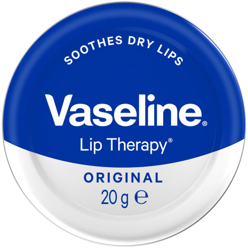 Vaseline Original Lip Therapy 20g contains Vaseline jelly to lock in moisture, preventing and healing dry, chapped lips. Non-sticky formula.