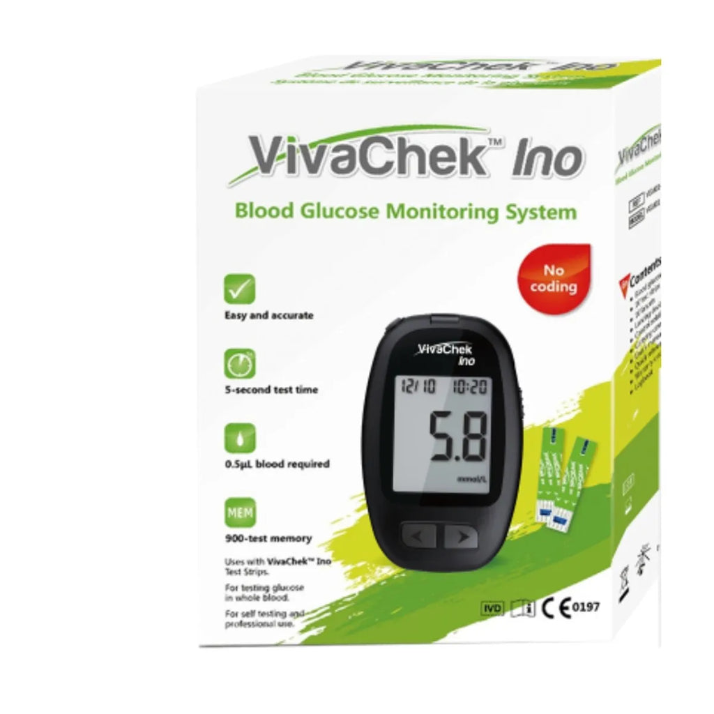 Vivachek blood glucose meter was designed to measure glucose in fresh capillary blood and was calibrated for plasma. The VivaChek result is given by measuring the electric current generated by the glucose reaction with an enzyme placed on the test strip electrode