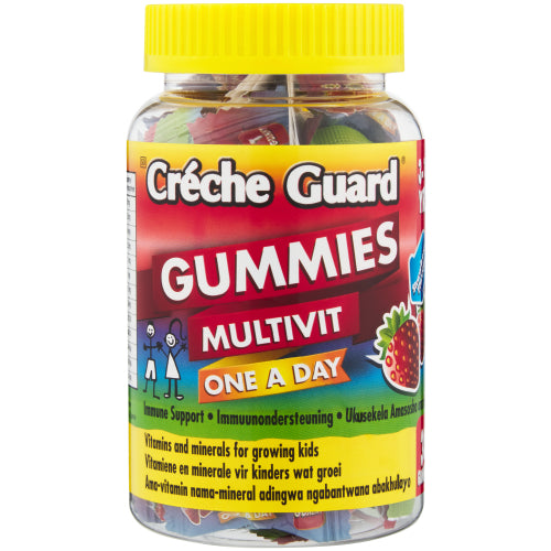 Creche Guard Gummies are a delicious, strawberry-flavoured multivitamin and mineral supplement designed to support children's immune systems, growth, and development. Ideal for children aged 3 to 12, these one-a-day gummies provide essential nutrients to help maintain overall health, especially for picky eaters who may not receive adequate vitamins and minerals from their diet.
