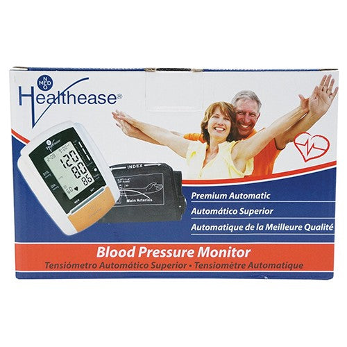 Healthease Digital Blood Pressure Monitor Arm.
Description:
- Digital blood pressure monitor as well as pulse measurement
- ESH validated (European Society of Hypertension)
- Fully automatic inflation and deflation
- Big button, easy to use
- Jumbo LCD display
- 60 memory positions
- Average reading display
- Date and time indication
- Normal to high blood pressure indicator as per W.H.O standards
- Irregular heartbeat detector function
- Reminder alarm can be set for up to three times per day
- Low batter