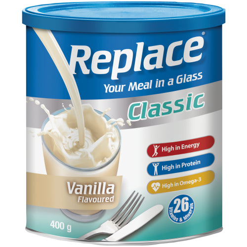 Replace Meal Vanilla 400g offers a balance of dietary macros and nutrients and vitamins essential to physical well-being. Can be used as a meal replacement or to replenish depleted stores of essential vitamins and minerals.