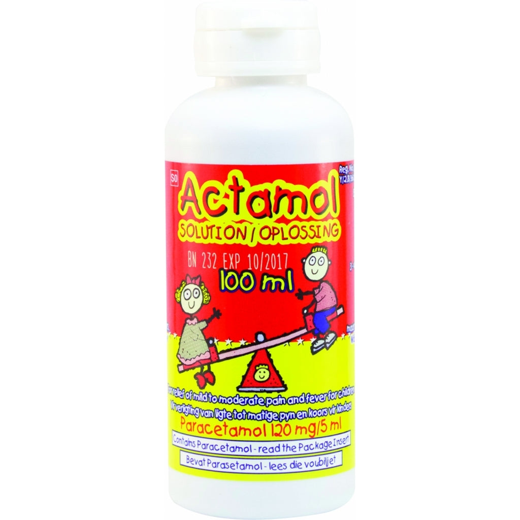 Actamol Syrup Red 100ml Provides pain relief of mild to moderate pain and fever for children For ages 3 months to 12 years.