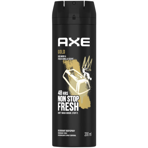 AXE Gold Aerosol Deodorant Body Spray delivers a sophisticated, long-lasting fragrance that keeps you fresh and confident all day. Designed for men who want to stay odor-free without irritation, this deodorant body spray provides 48-hour odor protection with a refined scent of oud wood and dark vanilla. The quick-drying formula ensures no sticky residue, making it perfect for daily use.