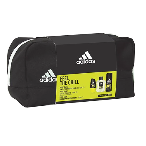 Adidas includes  50 ml Roll - On + 100ml Eau de Toilette + Deoderant + Toiletry Bag