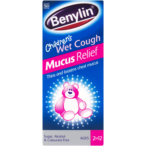 Benylin Children's Wet Cough Syrup Mucus Relief Ages 2 to 12 100ml helps to relieve your little one's chesty coughs by thinning and loosening up mucus and providing quick relief. Specially formulated for children from 2 to 12 years of age, the syrup is sugar-free, alcohol-free, and colourant-free.