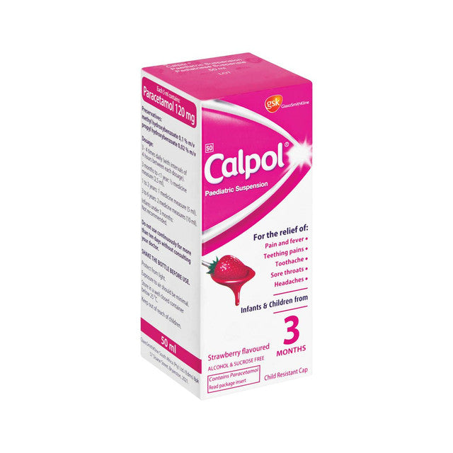 Calpol Paediatric Suspension Strawberry 50ml is a trusted, fast-acting solution for relieving pain and fever in children aged 3 months to 6 years. Formulated with 120 mg of paracetamol per 5 ml, it effectively addresses common childhood ailments like teething discomfort, headaches, sore throats, and fevers associated with colds. Its pleasant strawberry flavor ensures easy administration, making it a go-to choice for parents seeking reliable relief for their little ones .