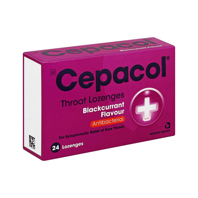 Cepacol Throat Lozenges Blackcurrant 24 Lozenges gets to work fast to relieve and soothe a sore throat. It also contains a mild antibacterial agent to stop the growth of bacteria and fungi that can cause mouth and throat infections.