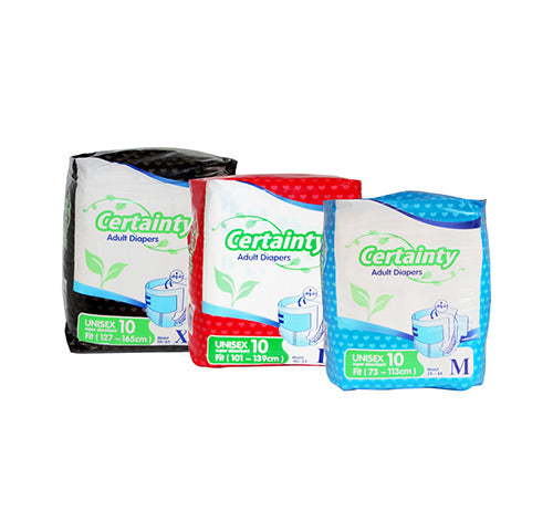 Certainty Adult Diapers boast a high-absorbency fibre that absorbs liquid instantly, keeping the skin dry at all times. A super-soft top layer prevents any back flow for extra comfort, while the adjustable side tapes keep the nappy securely in place and ensure a comfortable fit that prevents any leakage. An indicator on the nappy fades away when the user requires changing, thus keeping your loved one dry and comfortable at all times. 