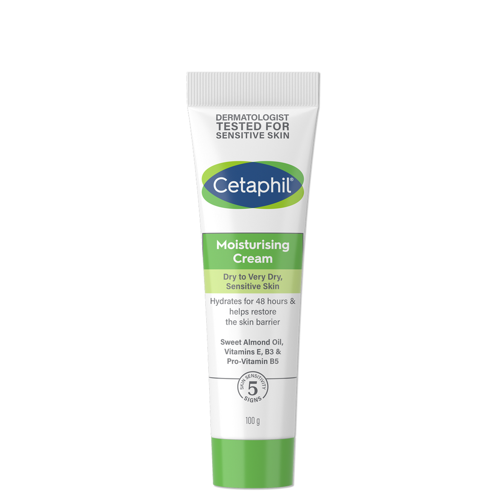 Cetaphil moisturising cream 100g Enriched with Sweet Almond Oil, this daily use cream is clinically proven to provide intense and lasting 48 hours hydration. Defends against 5 signs of skin sensitivity, including a weakened skin barrier, irritation, roughness, tightness and dryness.