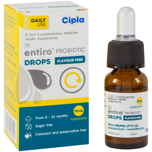 Cipla Entiro Probiotic Drops 10ml is a premium probiotic supplement formulated to support digestive health from birth. Featuring the clinically researched Lactobacillus rhamnosus GG strain, it promotes a balanced gut microbiome, essential for overall well-being. Ideal for infants and young children, this supplement is a trusted choice for daily gut health support.