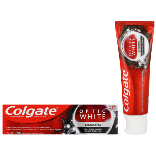 Colgate Optic White Toothpaste Charcoal 75ml help to scrub stains away and is clinically proven to remove up to 100% of extrinsic stains. For a pearly white smile, use twice a day!