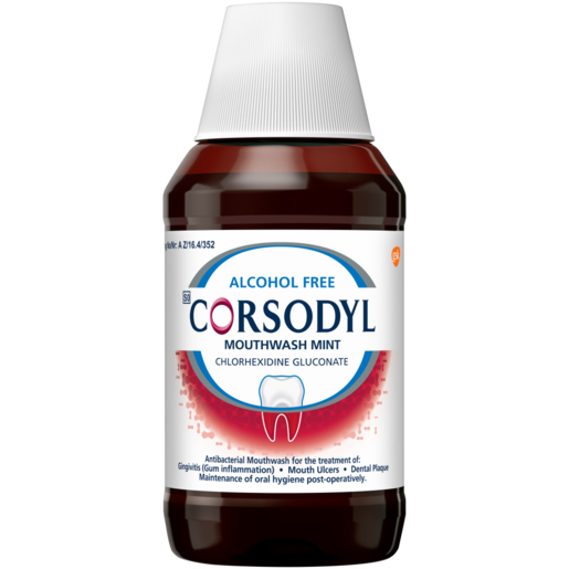 Corsodyl alcohol free 300ml This tried-and-trusted mouthwash is free from alcohol and sugar and is available in a refreshing mint flavour. It promotes gum healing after dental surgery and effectively controls mouth ulcers.