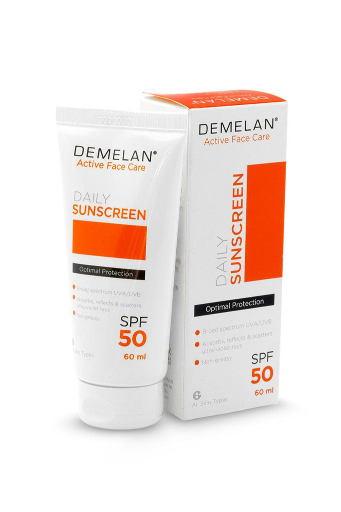 Demelan SPF 50 Face Sunscreen Lotion 60ml is a non-irritant, non-greasy, water resistant sunscreen broad spectrum protection.