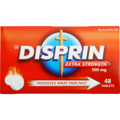 Disprin Extra Strength 500mg 48 Tablets is made extra strong with 500mg of aspirin. The tablets dissolve easily in the mouth or in water, and get to work fast to reduce a minor aches and pains.