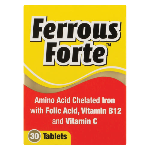 Ferrous Forte Complete Iron Supplement Tablets 30 is ideal for persons suffering from Iron Deficiency Anaemia, Folic Acid or Vitamin B12 deficiency. This complete iron supplement contains a combination of Amino Acid Chelated Iron, Folic Acid, Vitamin B12 and Vitamin C.  Want to know what our customers have to say about our products and service? Click here to read our reviews.