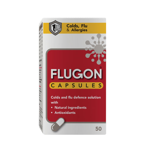 Flugon 50 Capsules is a non-sedative flu medication that treats common symptoms related to sinusitis, tonsillitis, allergies and bronchitis. It contains natural ingredients and is free from gluten and tartrazine.