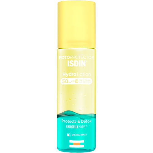 ISDIN Hydrolotion  is a biphasic sunscreen that protects and detoxes the skin. It provides a more flexible, elastic and luminous appearance of the skin, thanks to hydrating and instant drying.
