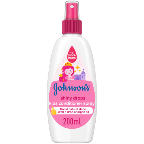 Johnson's® Baby Shiny Drops Conditioner Spray 200ml is a gentle, leave-in conditioner designed to detangle and enhance the natural shine of children's hair. Formulated with the No More Tears® formula, it ensures a tear-free experience, making hair care routines pleasant for both parents and children. Enriched with argan oil and silk proteins, this spray leaves hair soft, smooth, and healthy-looking.