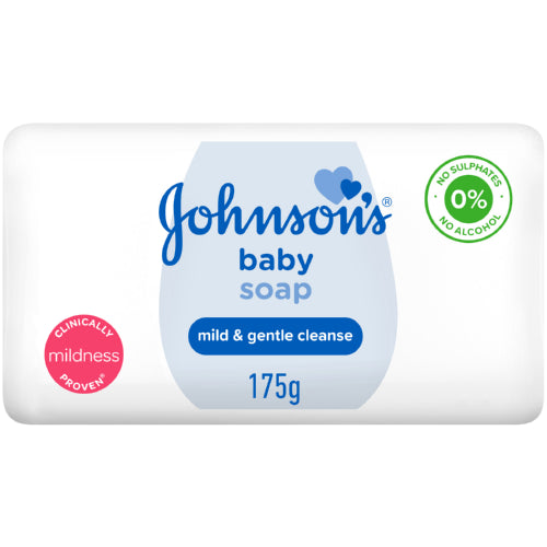 Johnson's® Baby Soap 175g is a mild, dermatologist-tested bar soap formulated to gently cleanse and hydrate your baby’s sensitive skin. Enriched with moisturisers, it helps maintain natural softness while protecting against dryness. Free from sulphates and alcohol, this hypoallergenic, pH-balanced soap is safe for daily use on both body and face, making bath time a soothing experience for your little one.