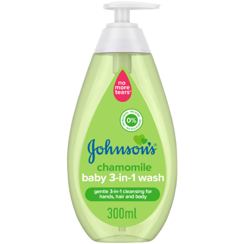 Johnson's Chamomile Baby 3-in-1 Wash 500ml is a gentle, multi-purpose cleanser designed for your baby's delicate skin, hair, and hands. Enriched with chamomile extract, this hypoallergenic, pH-balanced formula ensures a soothing bath time experience. The No More Tears® technology guarantees a tear-free wash, making it as gentle to the eyes as pure water. Free from dyes, alcohol, and sulphates, it's suitable for babies, kids, and adults alike.