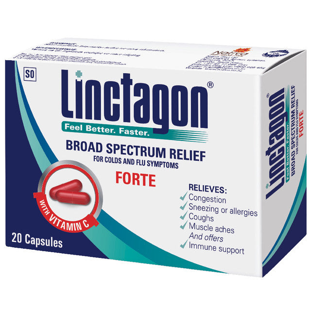 Linctagon Forte Infection Support 20 Capsules provides support against infections and symptoms of colds and flu. Also offers hay fever and allergy support. Eases congestion and supports immune system.