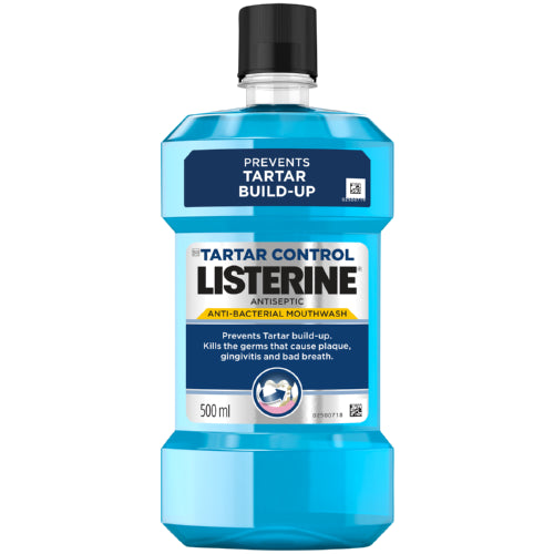 Listerine Tartar Control Antiseptic Mouthwash 500ml The unique formulation prevents tartar build up and the antiseptic properties kill the germs that cause plaque, gingivitis and bad breath for a fresh-smelling mouth, healthy gums and a sparkling smile.