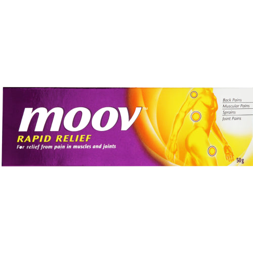 Moov Rapid Relief 50g is specially formulated to help relieve pain in muscles and joints. It offers quick relief from back pains, muscular pains, sprains and joint pain.