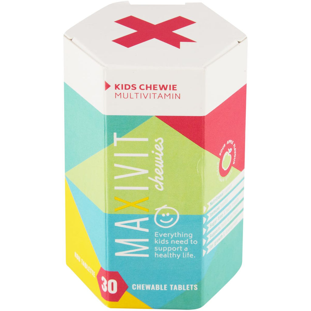 MaxiVit Chewies 30's are sugar-free, chewable multivitamin tablets designed to support children's growth and development. With a delicious sour apple flavor, they make daily supplementation enjoyable for kids, well as being widely prescribed by GPs and recommended by pharmacists all over South Africa.